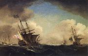 Monamy, Peter A squadron of English ships beating to windward in a gale oil painting on canvas